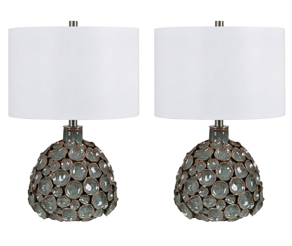 Crestview Collection 22.75"H Ceramic Table Lamp - Unique Textured Design In Teal & Brown With Classic White Shade   Cvap3129