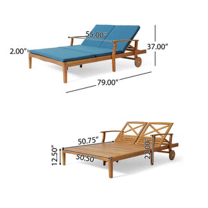 English Elm Christopher Knight Home® - Perla Double Chaise Lounge - Stylish Acacia Wood Seating With Plush Cushions For Ultimate Comfort 63357.00BLU
