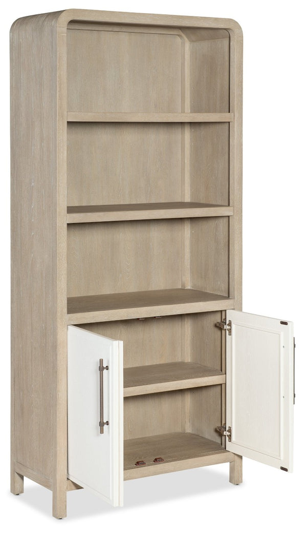 Hooker Furniture Brixton Bookcase With Two-Tone Elm & Ivory Doors, Adjustable Shelves, Concealed Storage, 80"H 6022-10445-80