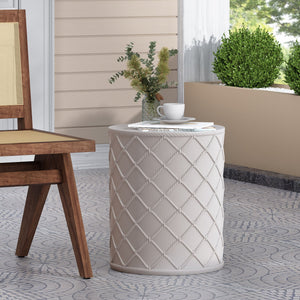 English Elm End Table Cylindrical Concrete Side with Nautical Rope Texture for Indoor Outdoor Use 73435.00