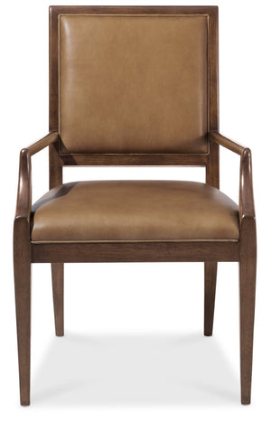 Hooker Furniture Archives Leather Arm Chair — Top-Grain Semi-Aniline Leather, Classic Walnut Frame, Elegant Durable Dining Seat 6123-75700-89