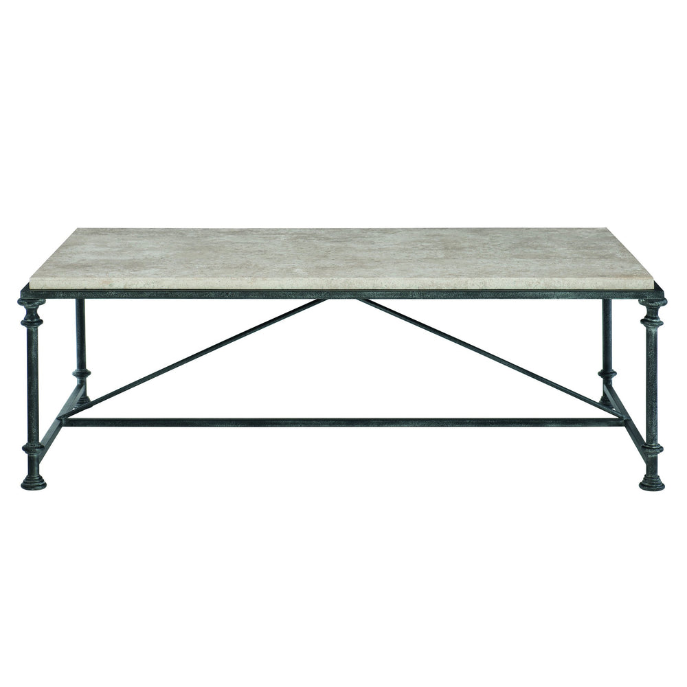 Bernhardt Bernhardt Galesbury Rectangular Cocktail Table With Honed Travertine Top & Antique Silver Steel Base 537021