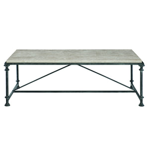 Bernhardt Bernhardt Galesbury Rectangular Cocktail Table With Honed Travertine Top & Antique Silver Steel Base 537021