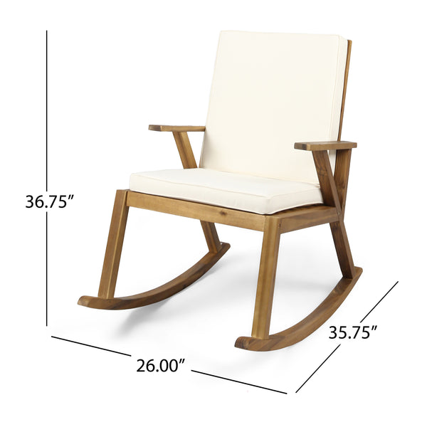 English Elm Champlain Outdoor Acacia Wood Rocking Chair with Cross-back Design and Cushions Cream 62685.00