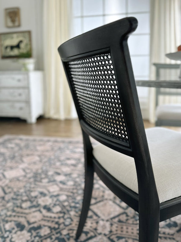 Hooker Furniture Charleston Colonial-Style Upholstered Side Chair With Woven Cane Back, Distressed Magnolia Finish And Comfort Seat Black 6750-75410-95
