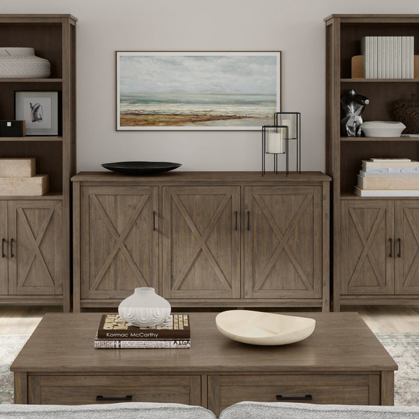 English Elm Ela Wide Storage Cabinet in Smoky Brown – Handcrafted Solid Wood, 3 Shaker Doors, Adjustable Shelves, 60" B136P158608