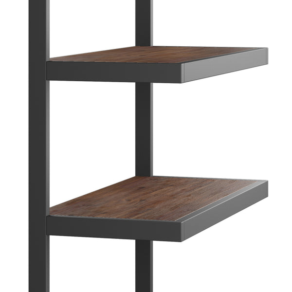 English Elm Erina Solid Acacia Bookcase with Distressed Charcoal Finish, 4 Open Shelves & Industrial Metal Frame Dark Brown B136P158620