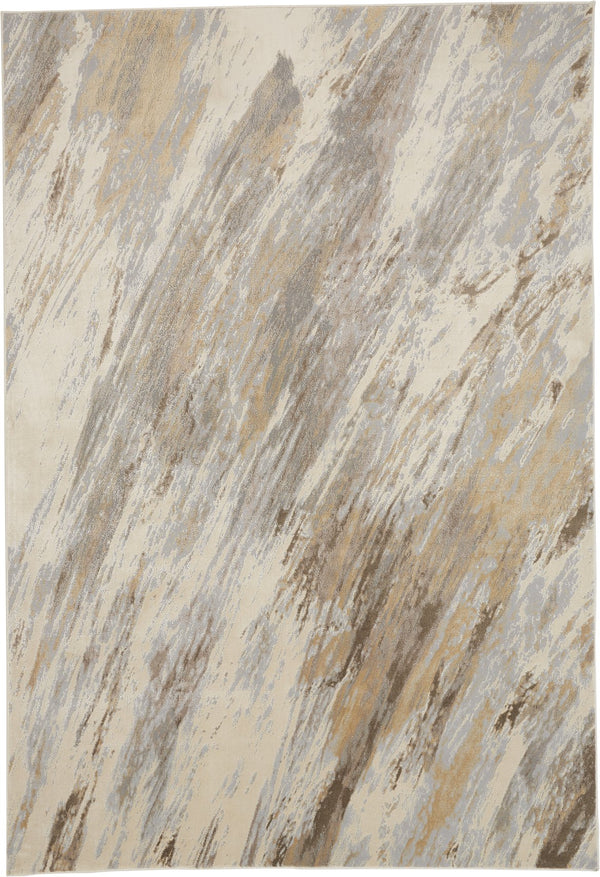 Feizy Rugs Parker Abstract Distressed Rug - Contemporary Viscose And Polyester Design For Modern Interiors Ivory,Tan,Brown Viscose,Polyester Prk3704fbgebluh00