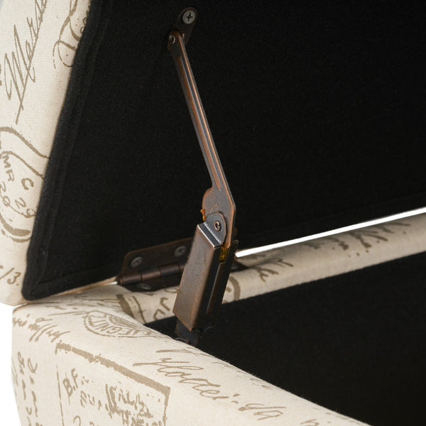 English Elm Christopher Knight Home® - Storage Ottoman Rectangular Bench with French Script Upholstery, Reclaimed Wood Gourd Legs, 42" L 56752.00