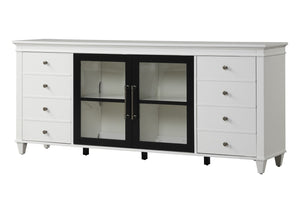 Parker House Domino 84 In. Console with 4 Doors Cottage White/Black Poplar Solids DOM#84