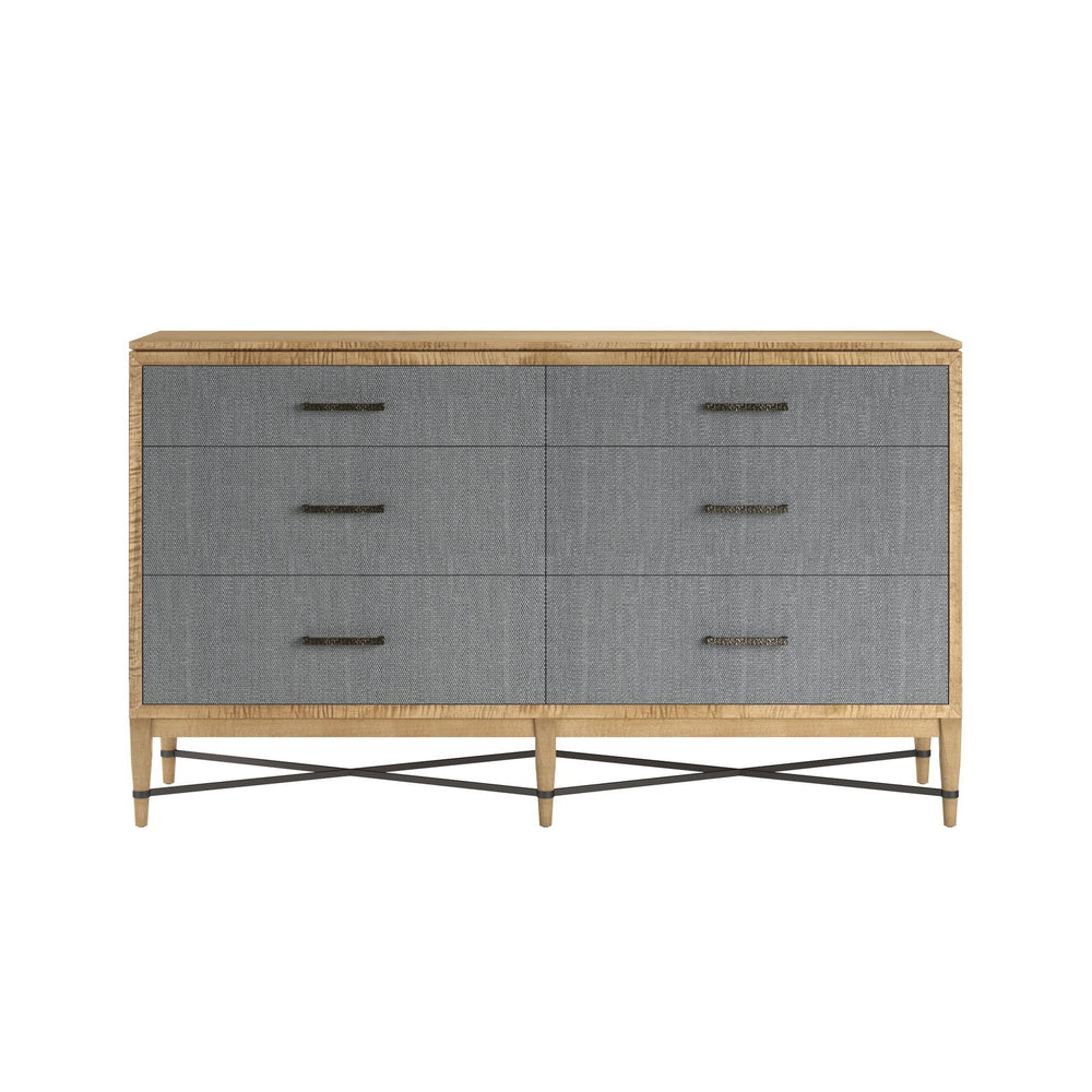 A.R.T. Furniture Loft 6 Drawer Dresser In Figured Maple With Gray Textured Drawers And Stylish Bronze Legs For Elegance Gray Material(S), Poplar,Rubberwood,Fabric 335131-1911