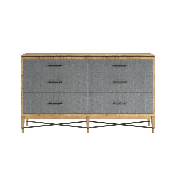 A.R.T. Furniture Loft 6 Drawer Dresser In Figured Maple With Gray Textured Drawers And Stylish Bronze Legs For Elegance Gray Material(S), Poplar,Rubberwood,Fabric 335131-1911