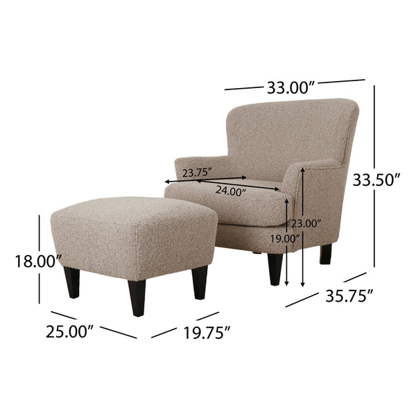 English Elm Christopher Knight Home® - Club Chair & Ottoman Set - Modern Boucle Upholstered Seating With Tapered Wood Legs For Cozy Appeal 74114.00STN
