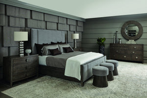 Bernhardt Bernhardt Cerused Charcoal Queen Panel Bed With Upholstered Channel Headboard And Slat Support K1101