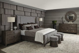 Bernhardt Linea Queen Panel Bed with Upholstered Headboard and Footboard in Cerused Charcoal Finish K1101