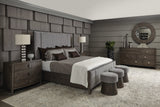 Bernhardt Linea California King Panel Bed with Upholstered Headboard and Footboard in Cerused Charcoal Finish K1103
