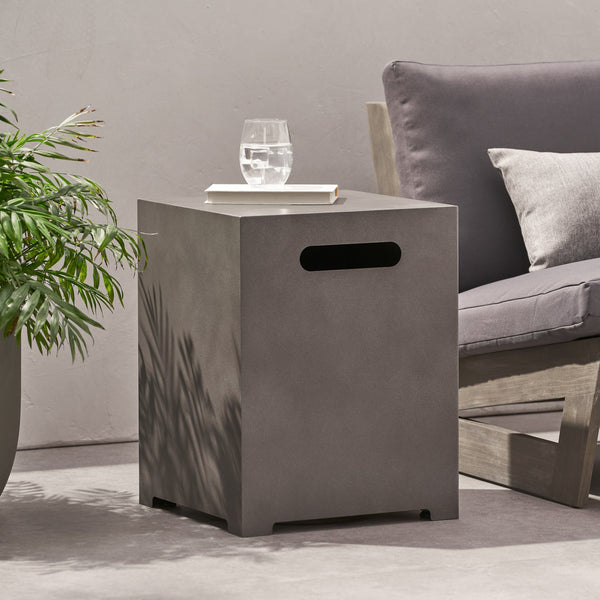 English Elm Propane Tank Cover Outdoor Iron Side Table with Slatted Storage for Fire Pit Patios 67760.00CONRT