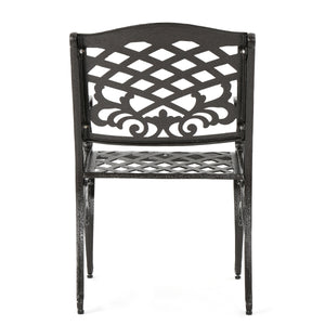 English Elm Phoenix Cast Aluminum Outdoor Dining Arm Chairs Ornate Lattice Scroll Garden Set Bronze 54589.00BZE