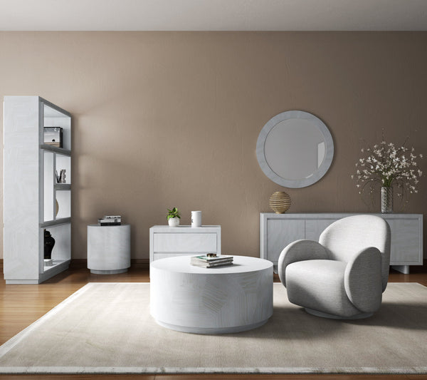 A.R.T. Furniture Rothko Swivel Chair - Contemporary Driftwood Barrel Design With Comfortable Foam Upholstery White Rubberwood Solids,Foam,Fabric,Metal 529516-5517