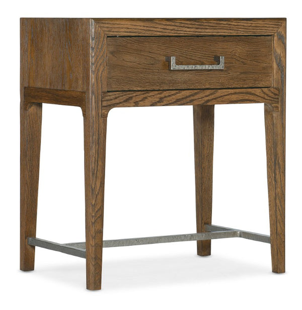 Hooker Furniture Chapman Sorrel White Oak Nightstand With Soft‑Close Drawer, Usb Ports, Forged Pewter Accents, Craftsman Style 6033-90015-85