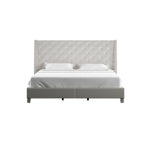 Homelegance By Top-Line Vaughn Faux Leather Crystal Tufted Bed Ivory White Faux Leather