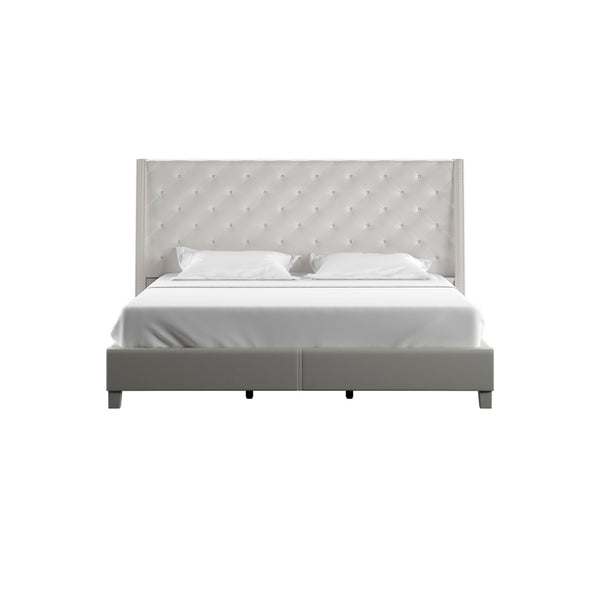 Homelegance By Top-Line Vaughn Faux Leather Crystal Tufted Bed Ivory White Faux Leather
