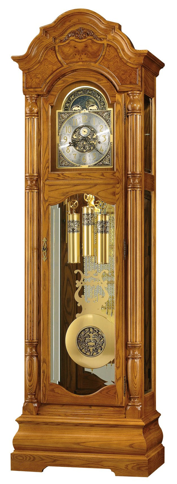 Hekman Furniture 611144 Scarborough Grandfather Clock - Elegant Legacy Oak Design With Illuminated Dial & Precision Chimes Legacy Oak Scarborough Grandfather Clock 611144