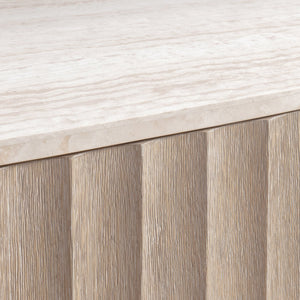 Bernhardt Bernhardt Loggia Buffet With Travertine Top — Fluted Scalloped Doors, Wire-Brush Oak, Soft-Close Storage (34"H) 345135