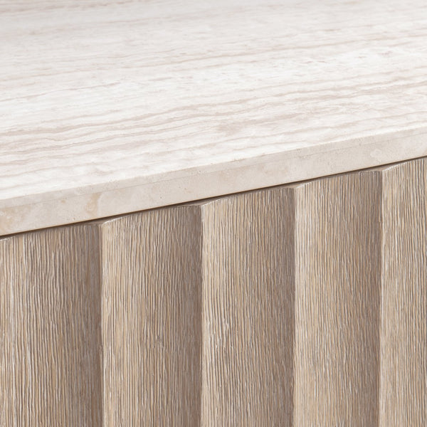 Bernhardt Bernhardt Loggia Buffet With Travertine Top — Fluted Scalloped Doors, Wire-Brush Oak, Soft-Close Storage (34"H) 345135