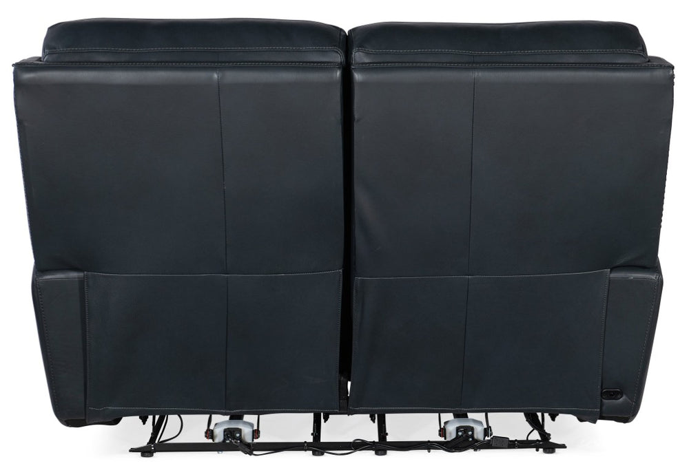 Hooker Furniture Ruthe Transitional Zero Gravity Power Recline Loveseat In Semi-Aniline Leather With Usb Port And Brass Nailhead Trim Medium Blue SS704-PHZ2-049