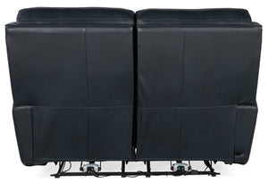 Hooker Furniture Ruthe Transitional Zero Gravity Power Recline Loveseat In Semi-Aniline Leather With Usb Port And Brass Nailhead Trim Medium Blue SS704-PHZ2-049