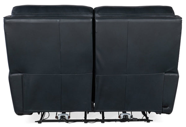 Hooker Furniture Ruthe Transitional Zero Gravity Power Recline Loveseat In Semi-Aniline Leather With Usb Port And Brass Nailhead Trim Medium Blue SS704-PHZ2-049