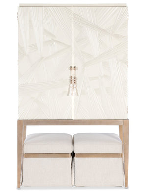 Hooker Furniture Melange Dream Weaver Pouf Inverness Natural Upholstery, Champagne Trim, Skirted Square Seat For Versatile Use 628-50734-05