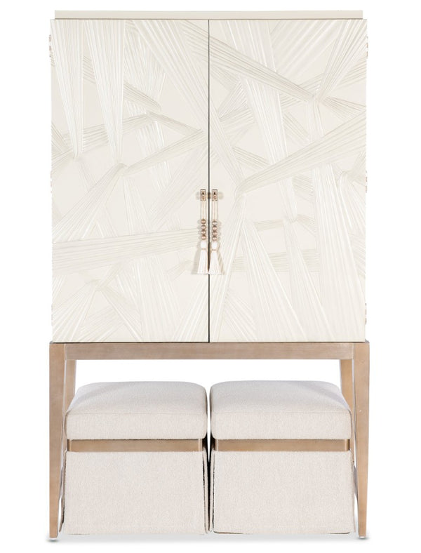 Hooker Furniture Melange Dream Weaver Pouf Inverness Natural Upholstery, Champagne Trim, Skirted Square Seat For Versatile Use 628-50734-05