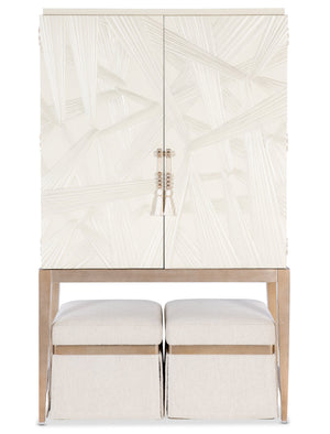 Hooker Furniture Melange Sculptural Bar Cabinet with Led Lighting Mirrored Back and Tapered Legs 628-50733-05