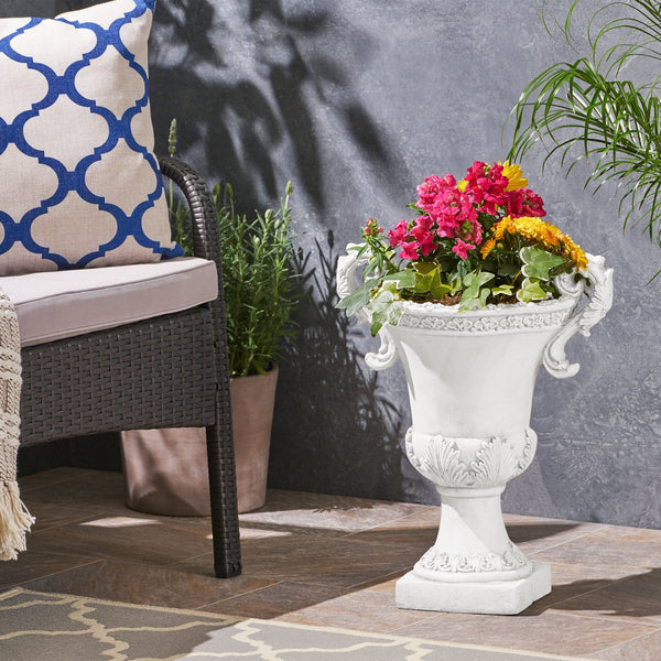English Elm Mgo Roman Botanical Relief Urn Planter Faux Stone Finish for Patio or Entryway 63404.00WHI