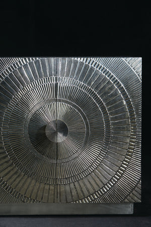 Bernhardt Bernhardt Sculptural Barcelona Credenza In Reclaimed Teak & German Silver Wrap With Embossed Doors (72") 366133