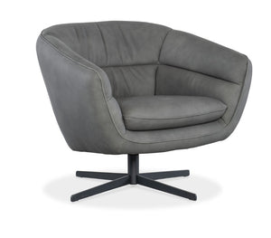 Hooker Furniture Mina Luxe Swivel Chair In Buckskin Navy Leather With Low Channeled Back, Sloped Arms & Metal Base Gray CC722-SW-095