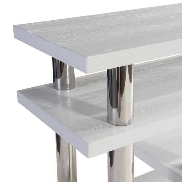 Bernhardt Bernhardt Yuma Console Table With Azucar Wood Shelves & Polished Stainless Posts, 69"W X 32"H Elegance 316912