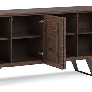 English Elm Lowry Large 4-Door Sideboard Buffet - Distressed Charcoal Brown Acacia Wood, Modern Industrial Design B136P158890