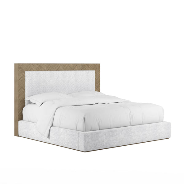A.R.T. Furniture Garrison Queen Upholstered Bed: Casual Contemporary Design With Herringbone Frame & Plush Comfort White, Brown Parawood Solids With Ash Embossing,White Oak Veneers,Foam,Fabric 322125-1302