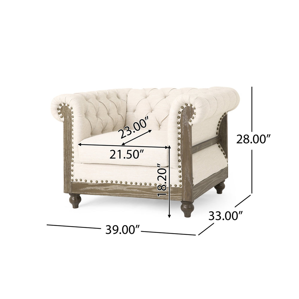 English Elm Christopher Knight Home® - CLUB Chair with Chesterfield-Inspired Button Tufting, Scrolled Arms & Nailhead Trim for Living Room Beige 40.5 L x 34.5 W x 25.75 H 72759.00BGE