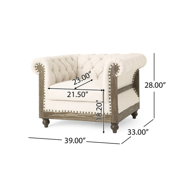 English Elm Christopher Knight Home® - CLUB Chair with Chesterfield-Inspired Button Tufting, Scrolled Arms & Nailhead Trim for Living Room Beige 40.5 L x 34.5 W x 25.75 H 72759.00BGE
