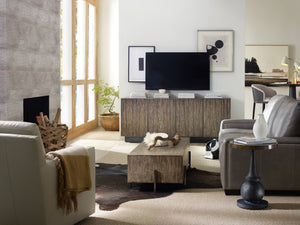 Hooker Furniture Curata Acid-Washed Brass Accent Table With Distressed Black Base — Compact Modern Industrial Chic 1600-50003-MTL