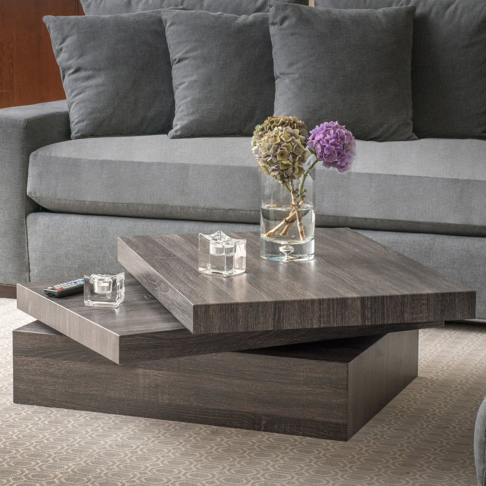 English Elm Christopher Knight Home® - MODERNESQUE Rotating Coffee Table Black MDF — Space-Saving 35.5"x27.75" Modern Swivel Design, Stylish Storage 57023.00BLK