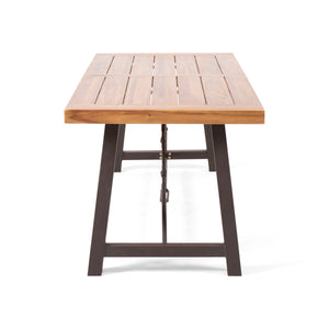 English Elm Outdoor Acacia Wood Slatted Dining Table Seats Six with Iron Base for Patio 57239.00