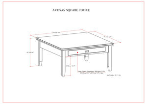 English Elm Artisan Square Coffee Table In Rich Russet Brown – Handcrafted Solid Wood With Storage Drawer B136P158413