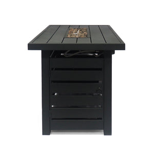 English Elm Rectangular Iron Propane Fire Table with Hidden Tank Storage and 30000 Btu Output 66597.00BLK-30K