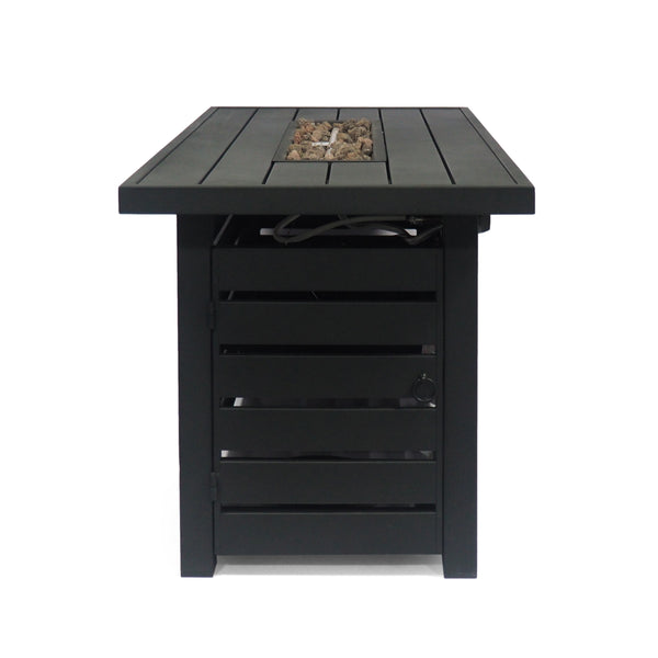 English Elm Rectangular Iron Propane Fire Table with Hidden Tank Storage and 30000 Btu Output 66597.00BLK-30K