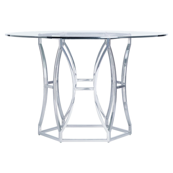 Bernhardt Bernhardt Argent Sculptural Round Dining Table With Hexagonal Stainless Steel Base & 48" Glass Top K1845